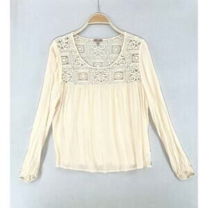 Cream Cottagecore Lace Gauze Peasant Top Romantic Boho Blouse